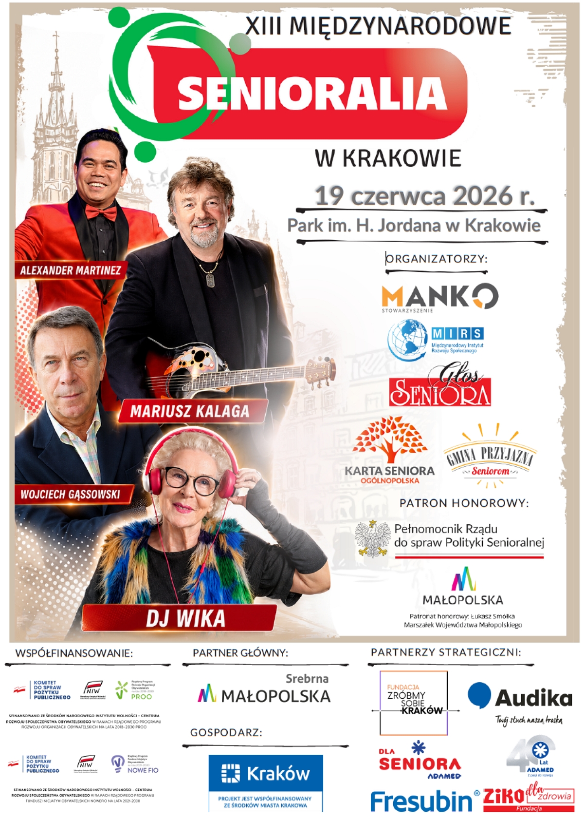 Plakat: XIII Międzynarodowe Senioralia w Krakowie 2026