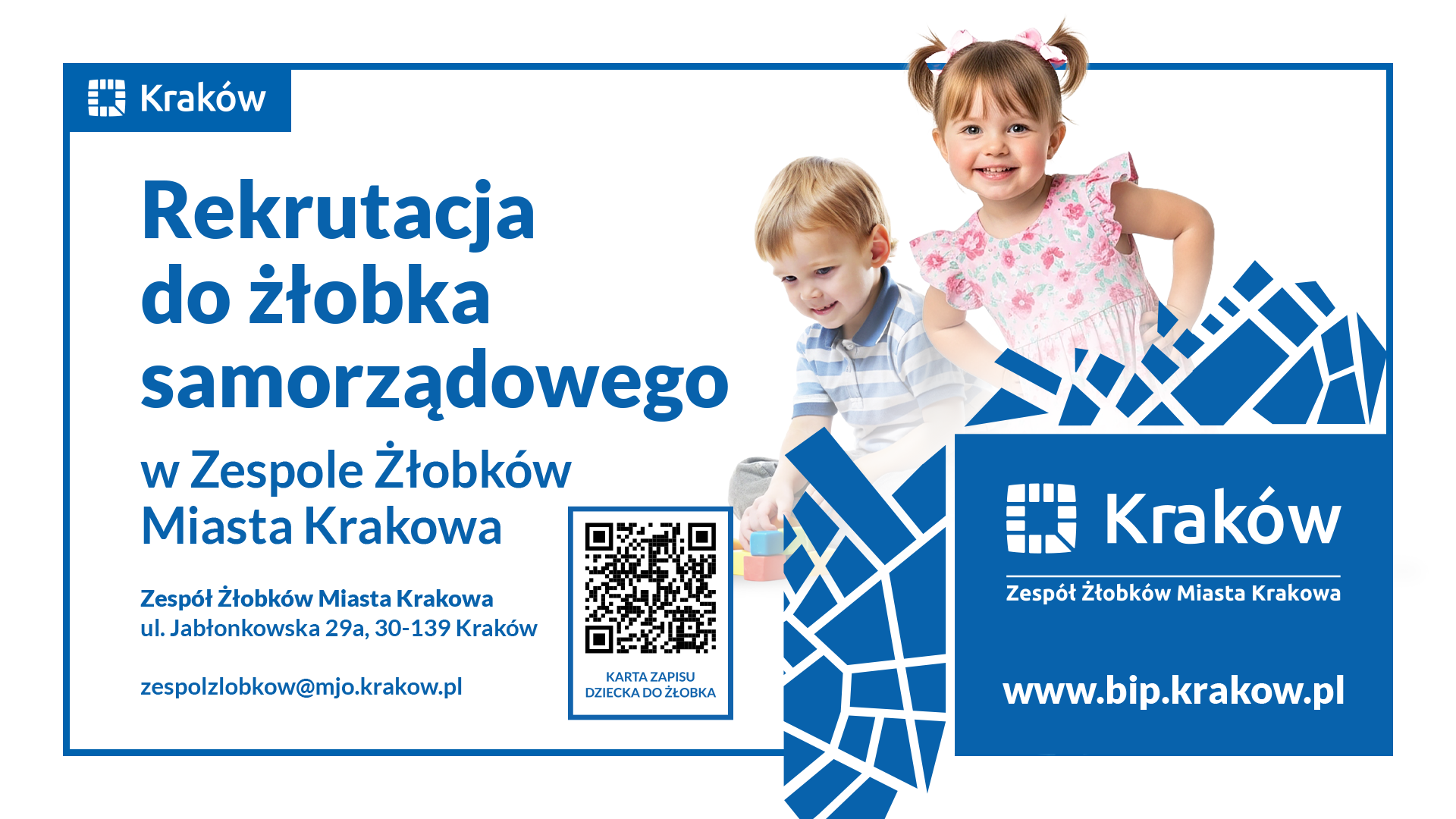 Baner: Rekrutacja do nowo powstających żłobków Zespołu Żłobków Miasta Krakowa